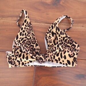 ASOS DESIGN Leopard Print Rib High Leg Thong Bikini Top US Size 4 UK 8